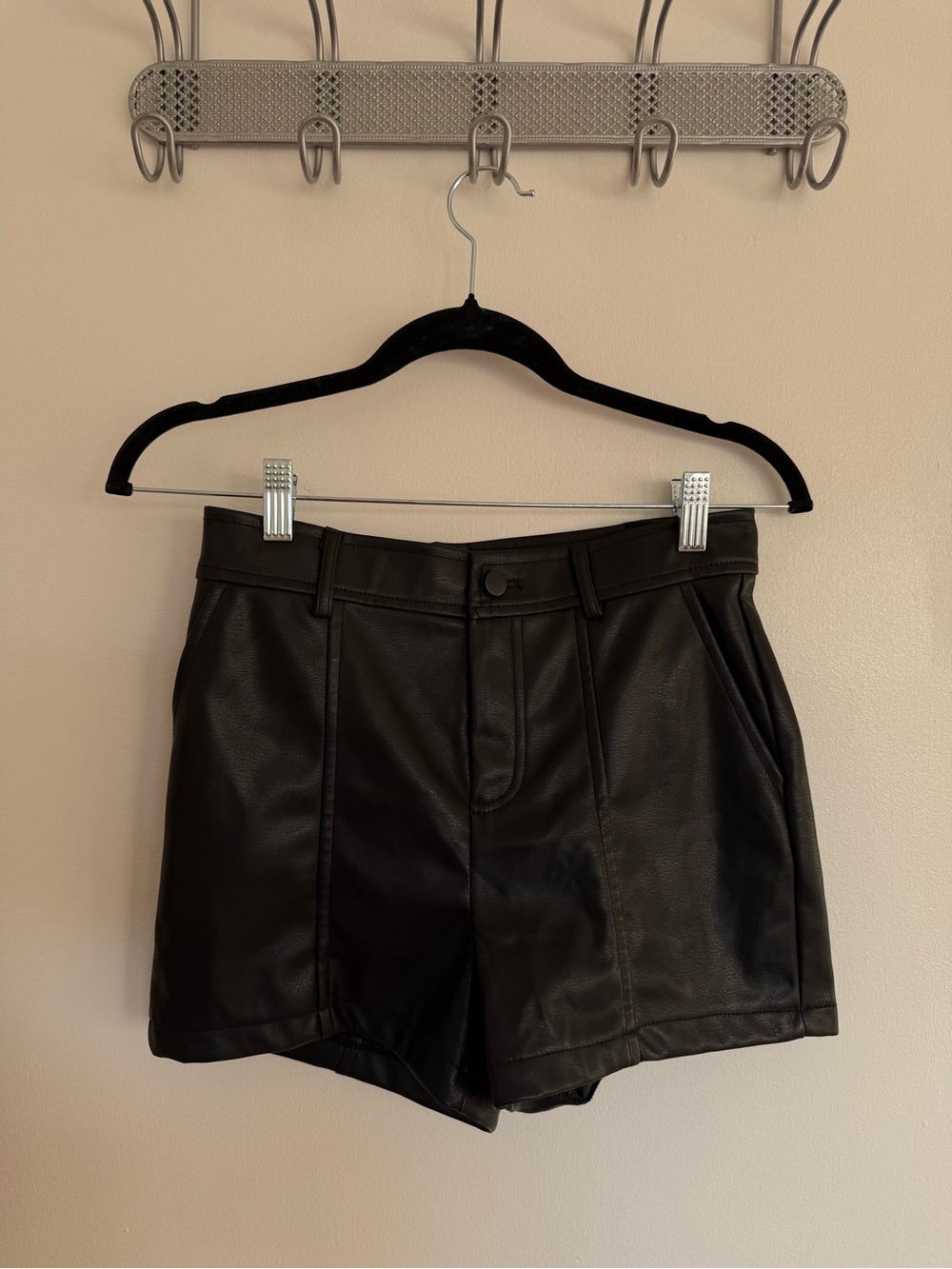 Black Faux Leather Women’s High-Waist Shorts